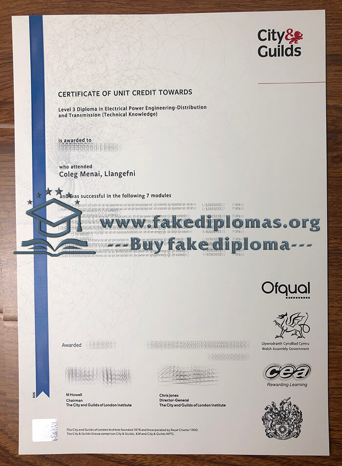 Buy City and Guilds Level 3 in Electrical Power Engineering fake certificate.